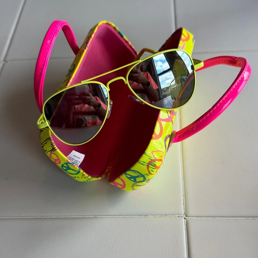 Justice Kids Sunglasses with Neon Pink and Yellow Case